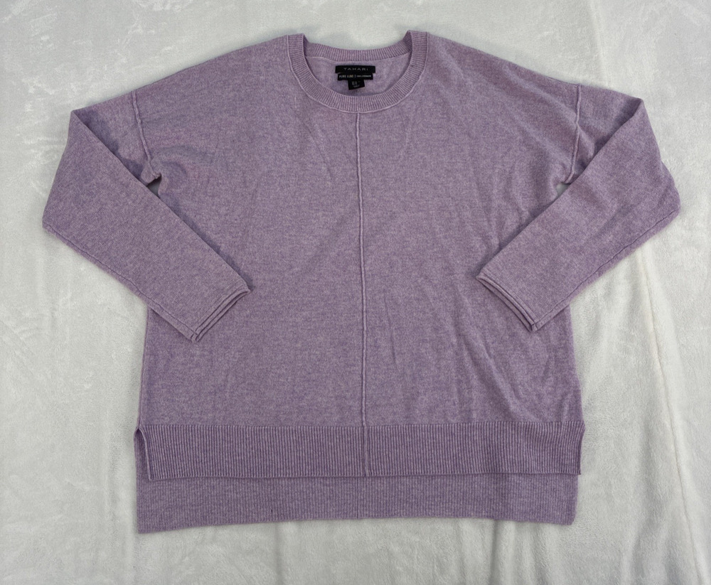 Tahari Pure Luxe 100% Cashmere Boat Neck Sweater Light Purple Sz. XL Charity